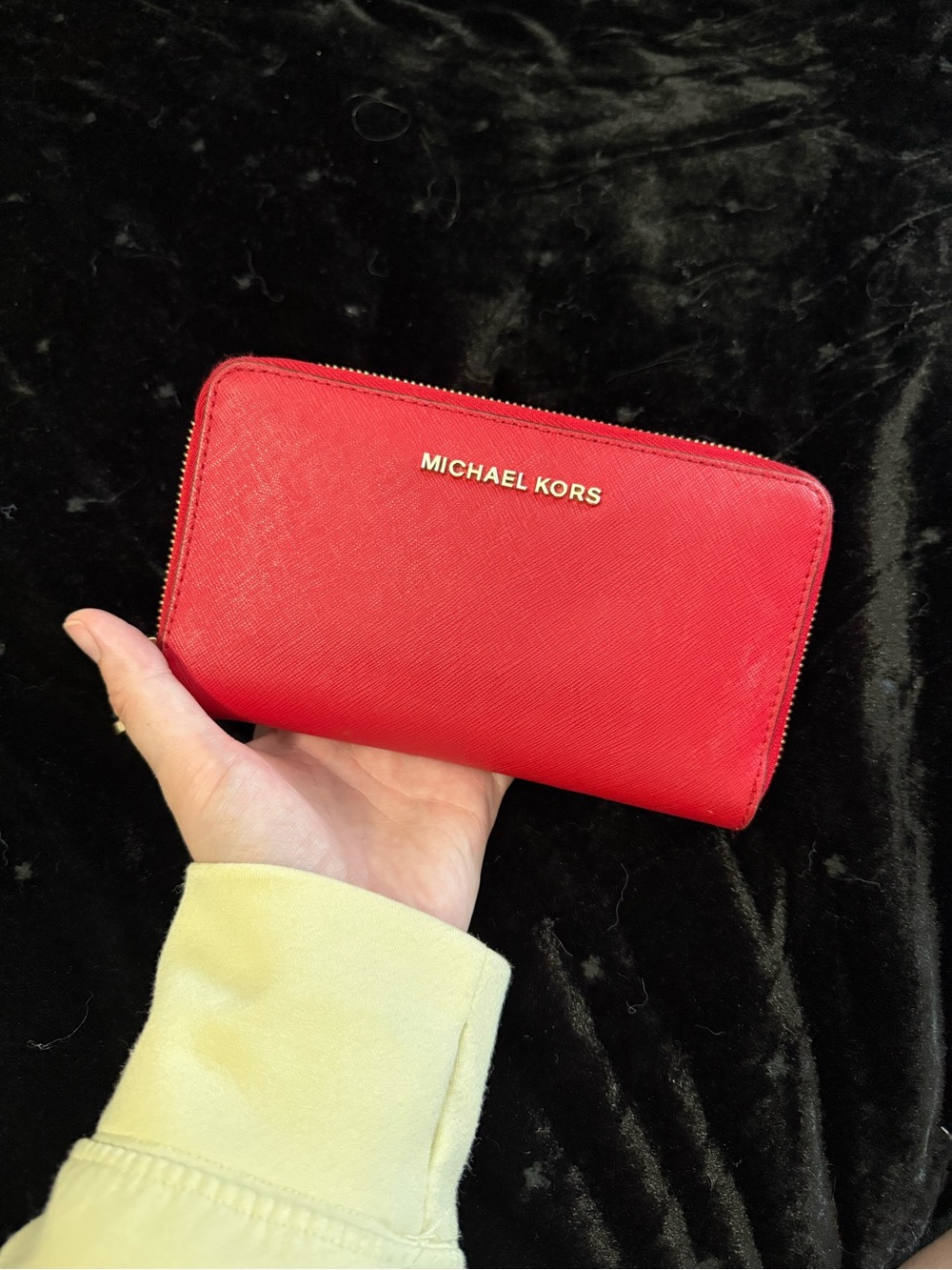 Michael Kors Red Zip Around Leather Wallet with Gold Logo